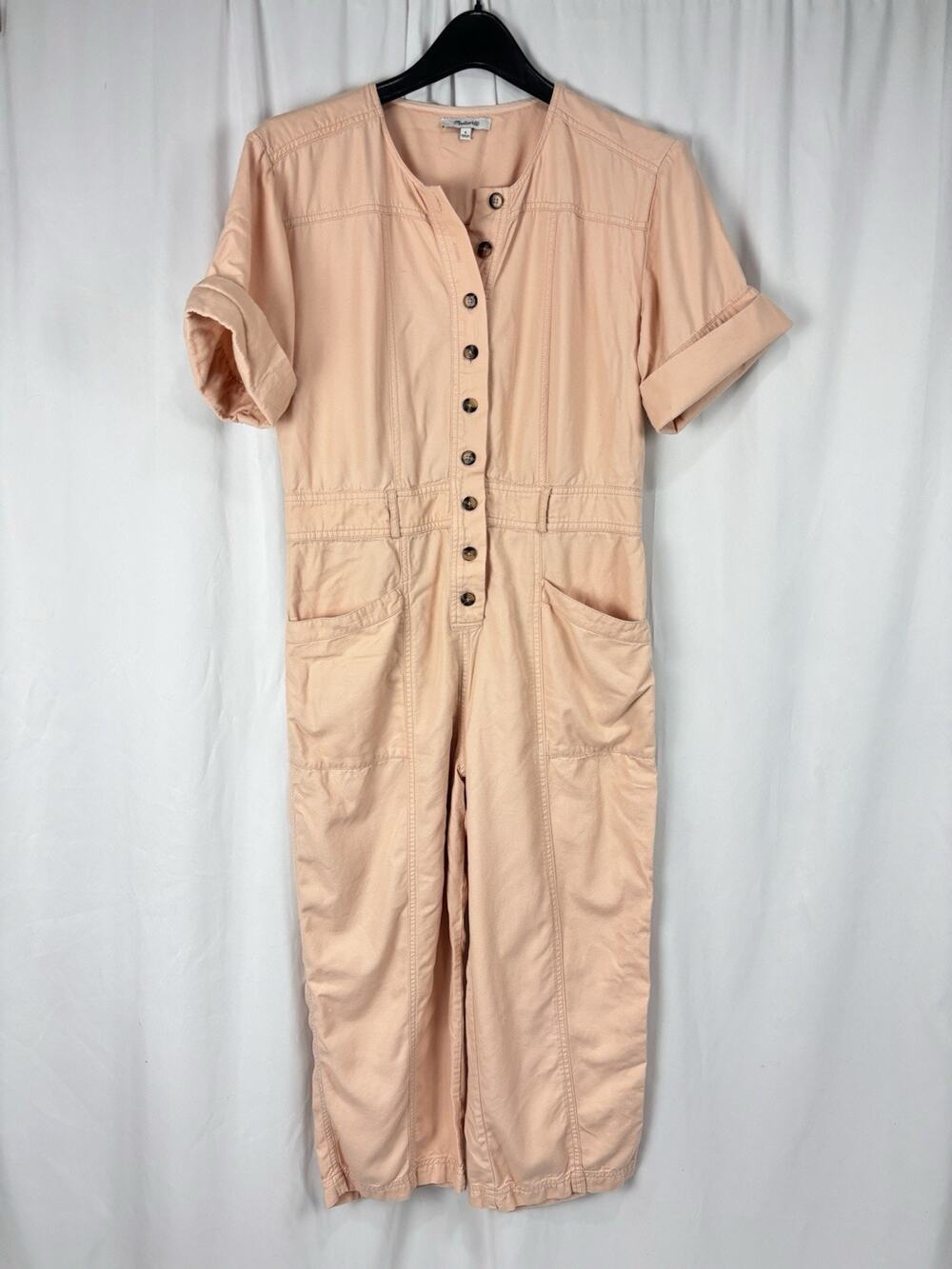 Madewell Top-Stitched Coverall Jumpsuit Blush Short Sleeve Size 4 Utility Chic